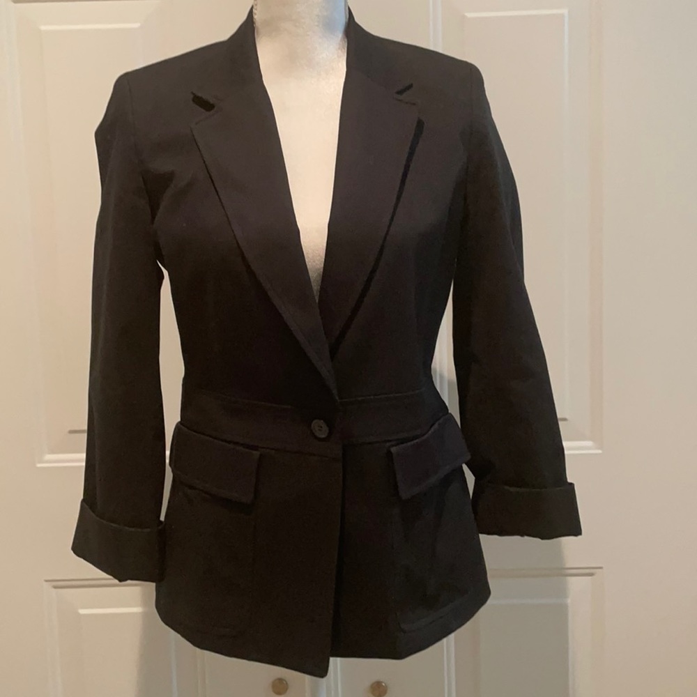 Express Stretch SZ 3/4 Women’s Lined Black One Button  Two Pocket Blazer